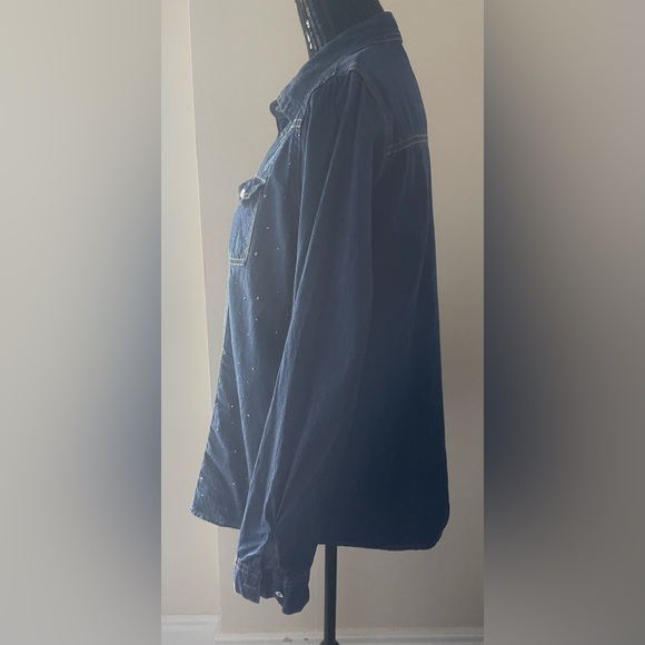 Vintage EVIDENCE Dark Denim Blue Bling Shirt Size XL - Picture 3 of 12